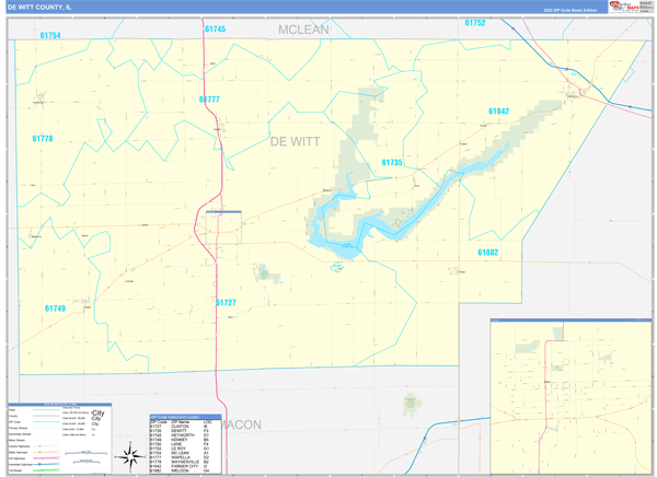 De Witt County, IL Zip Code Wall Map
